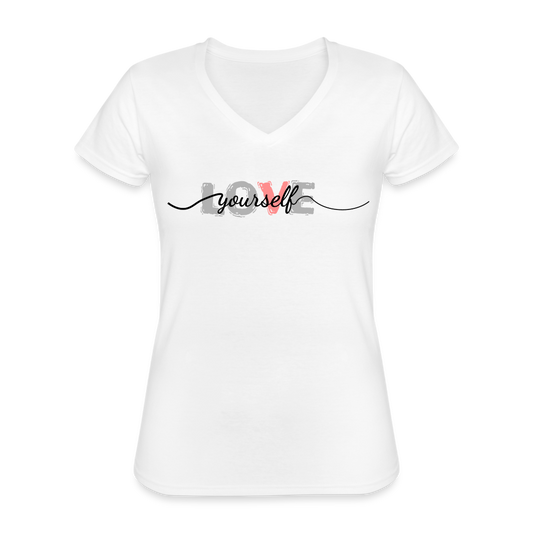 Love yourself Klassisches Frauen-T-Shirt mit V-Ausschnitt - weiß