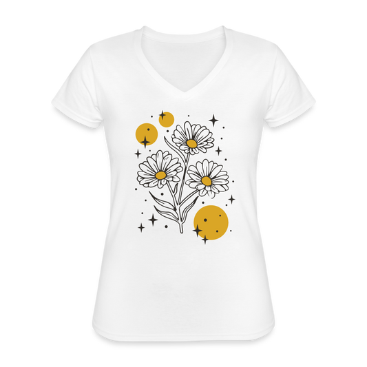 Sparkling flowers Klassisches Frauen-T-Shirt mit V-Ausschnitt - weiß
