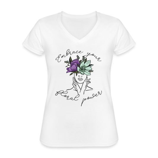 Flower power Klassisches Frauen-T-Shirt mit V-Ausschnitt - weiß