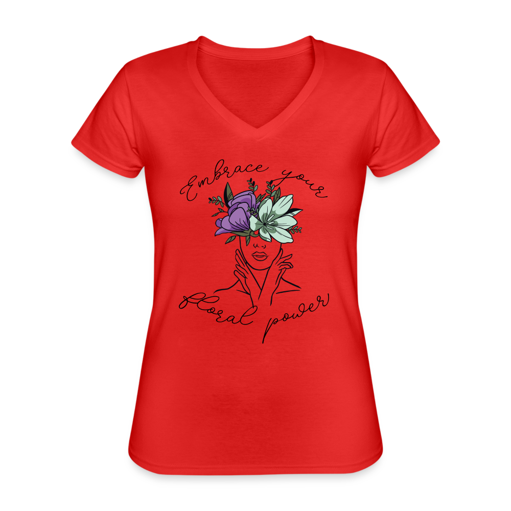 Flower power Klassisches Frauen-T-Shirt mit V-Ausschnitt - Rot