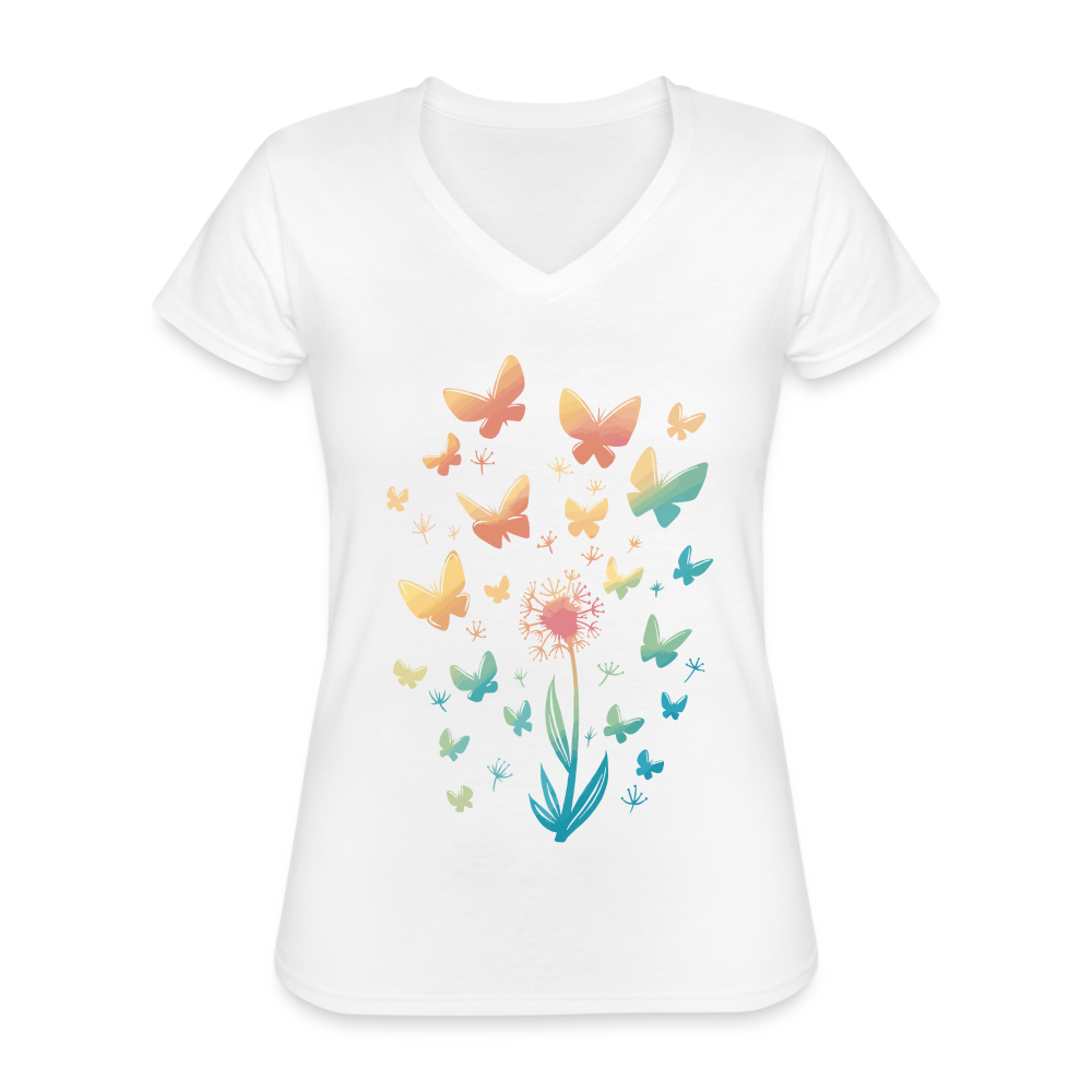Butterflies Klassisches Frauen-T-Shirt mit V-Ausschnitt - weiß