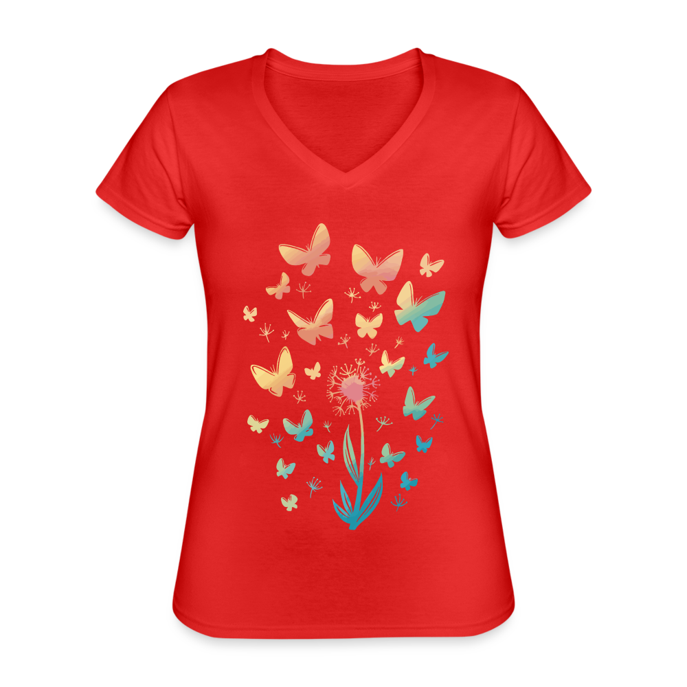 Butterflies Klassisches Frauen-T-Shirt mit V-Ausschnitt - Rot