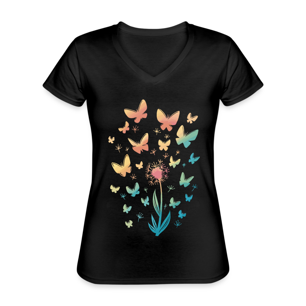 Butterflies Klassisches Frauen-T-Shirt mit V-Ausschnitt - Schwarz