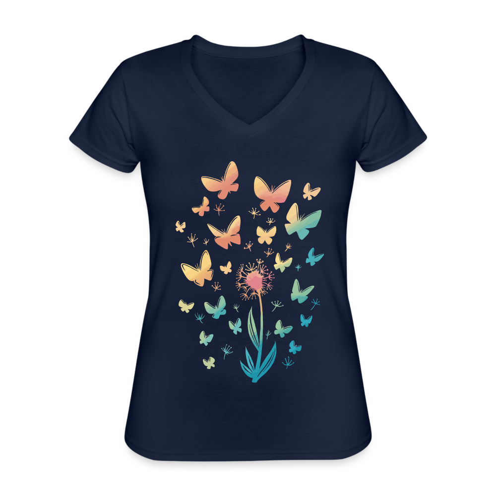 Butterflies Klassisches Frauen-T-Shirt mit V-Ausschnitt - Navy