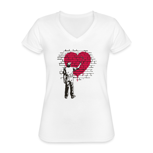 Heart Painter Klassisches Frauen-T-Shirt mit V-Ausschnitt - weiß