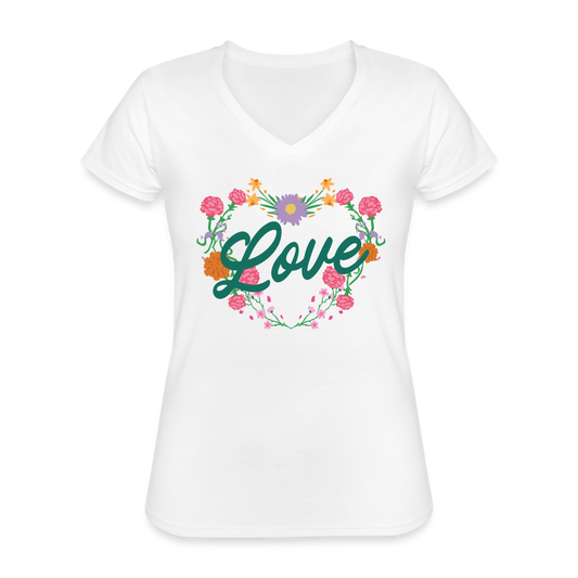 Flowers love Klassisches Frauen-T-Shirt mit V-Ausschnitt - weiß